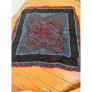 Vintage AMANDA SMITH Black Red Green Paisley Italy Rayon Scarf